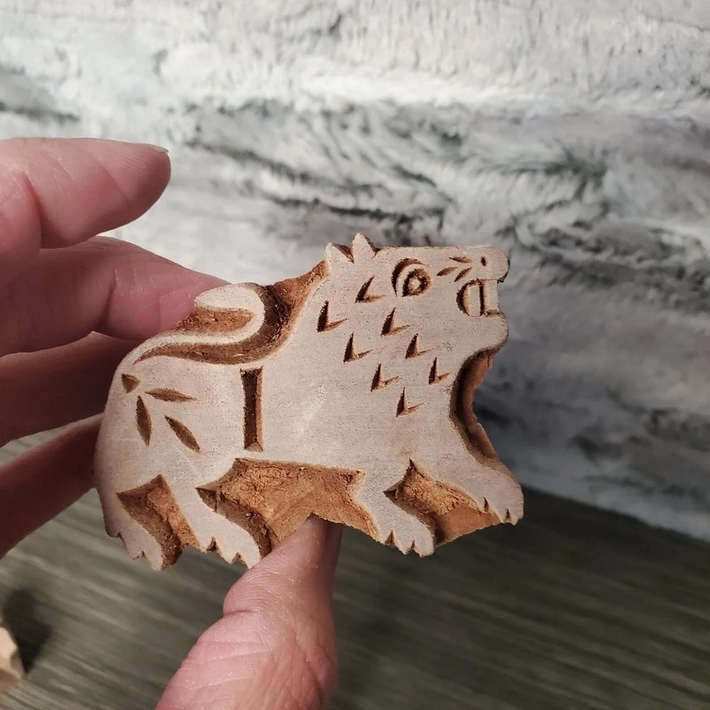 Lot of 7 Carved Animal Wooden Block Figures Wolf Boar Bird Elephant Detailed